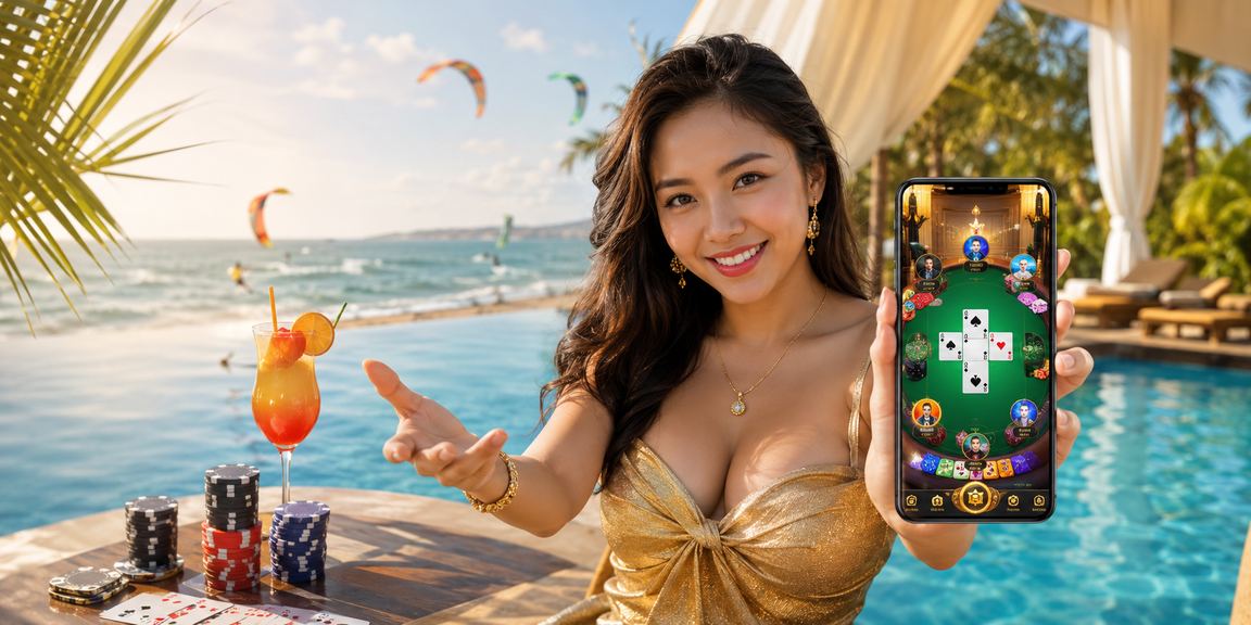 Người chơi bài card game trên bãi biển Mũi Né trong buổi chiều tà thoải mái